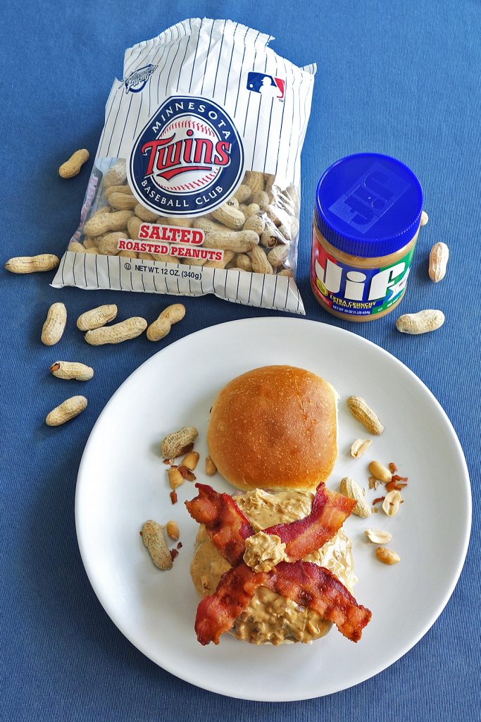 The peanut butter burger is a gooey, but delicious mess. This burger is topped with peanut butter, bacon, and mayo.