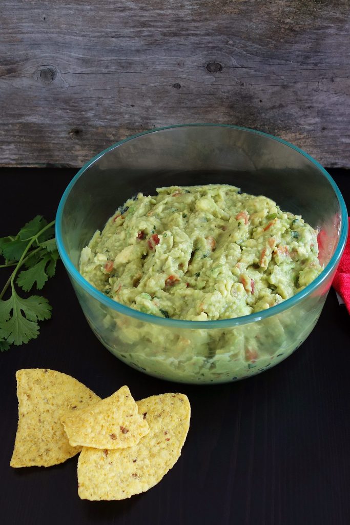 Fresh homemade guacamole recipe with roasted garlic.