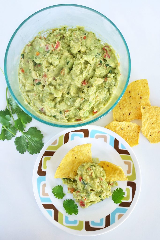 Fresh homemade guacamole recipe with roasted garlic.