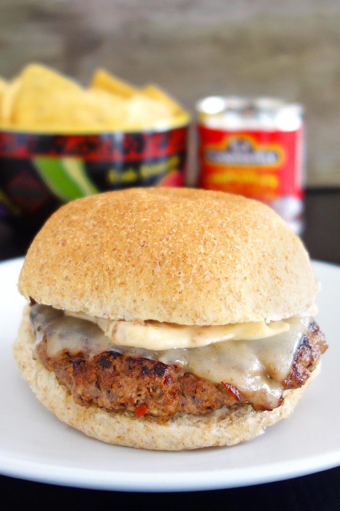 The chipotle burger - stuffed with chipotle peppers & topped with chipotle aioli