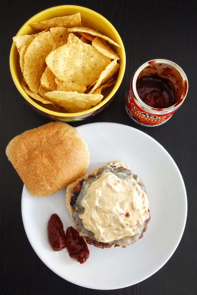 The chipotle burger - stuffed with chipotle peppers & topped with chipotle aioli