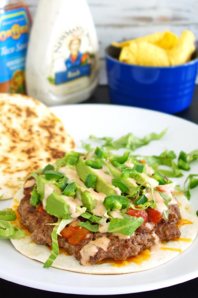 The quesadilla burger - topped with avocados, jalapenos, and cheese